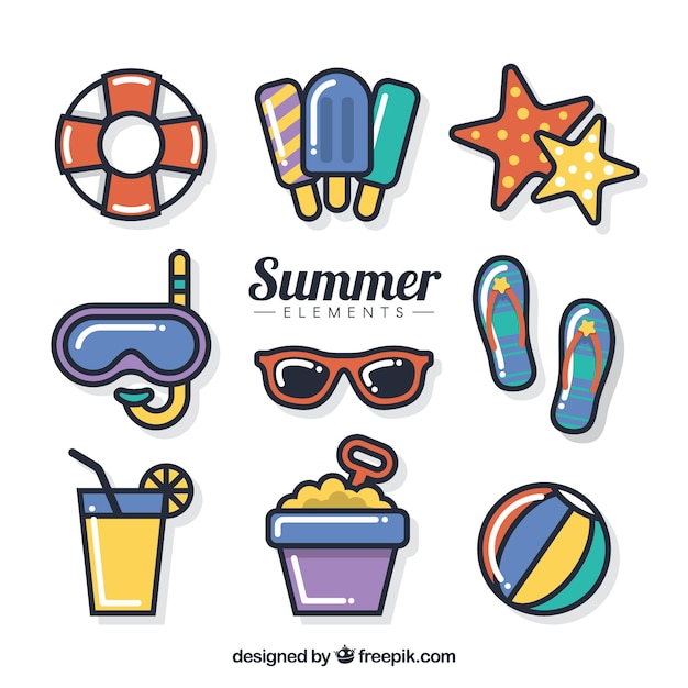 Variety of great summer objects in flat design