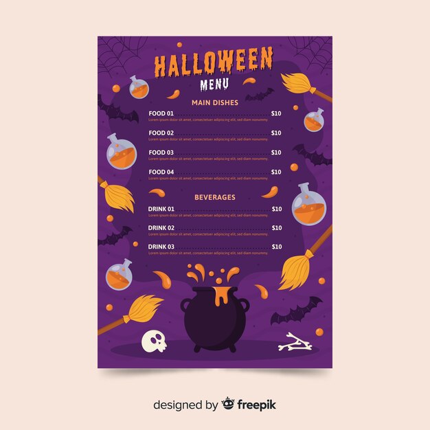 Variety of halloween decoration menu template