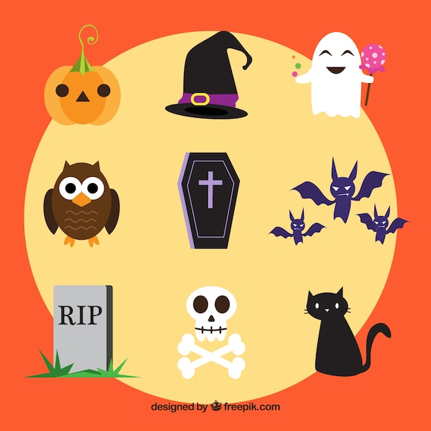 Variety of halloween elements and characters