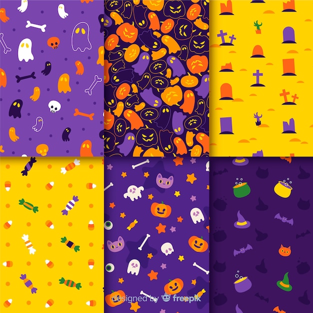 Free vector variety of halloween monsters pattern collection