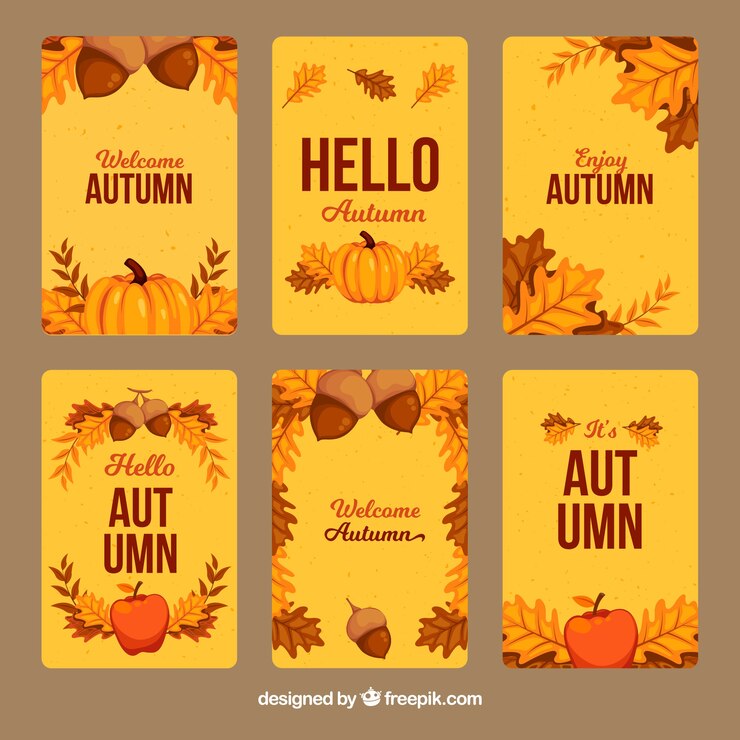 Free Vector variety of hand drawn autumn cards