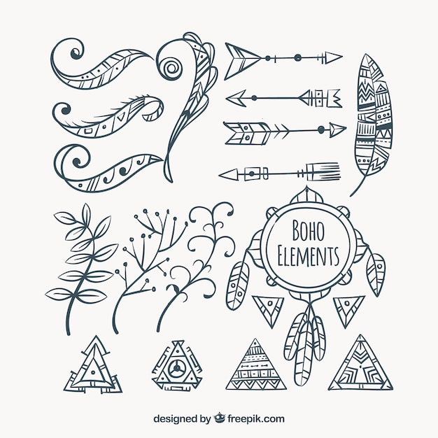 Free vector variety of hand-drawn boho ornaments