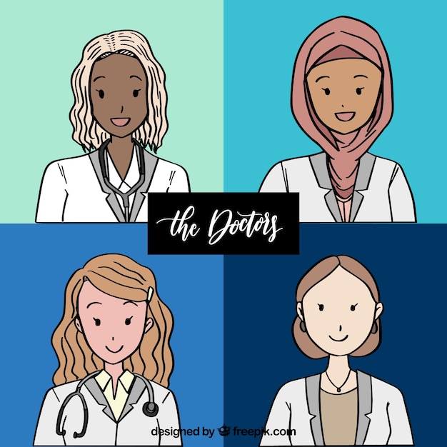 Variety of hand drawn female doctors