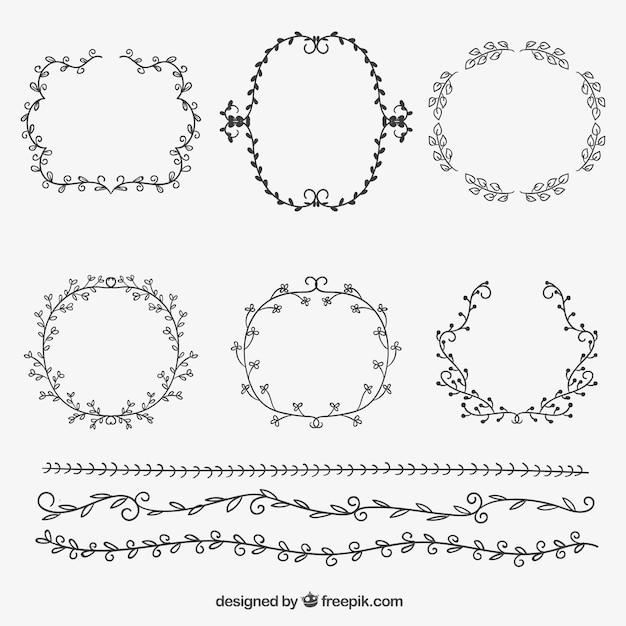 Variety of hand drawn floral frames