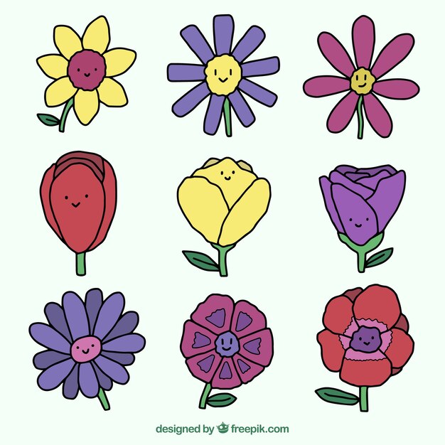 Free Vector variety of hand-drawn flowers