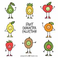 Free vector variety of hand-drawn fruit characters with expressive gestures