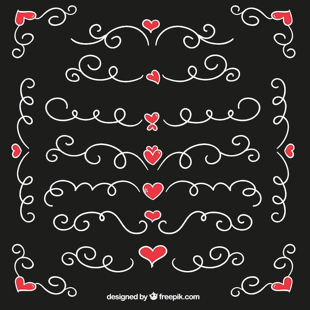 Free vector variety of hand drawn heart borders