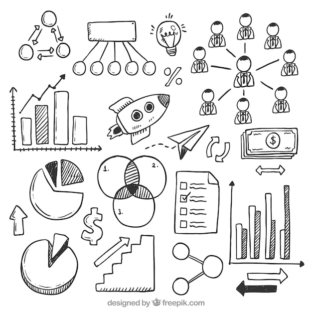 Variety of hand-drawn items for infographics