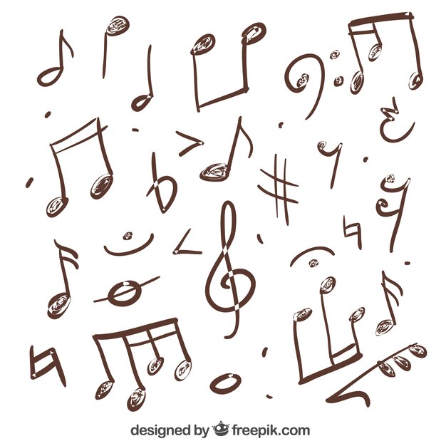 Variety of hand drawn musical notes
