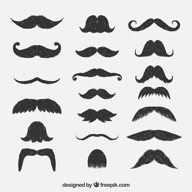 Variety of hand drawn mustaches