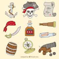 Vettore gratuito varietà di elementi pirata a mano
