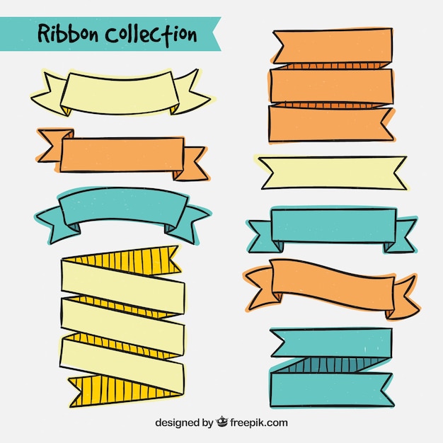 Free vector variety of hand drawn ribbons