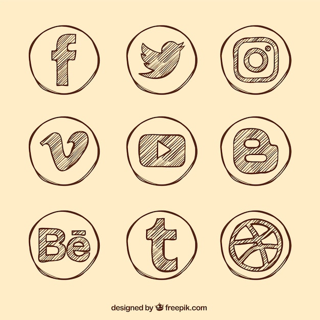 variety of hand drawn social media icons
