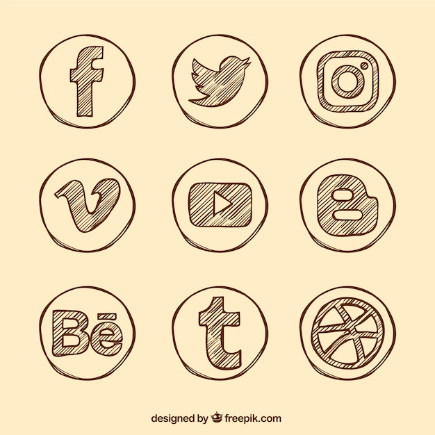 Free vector variety of hand drawn social media icons