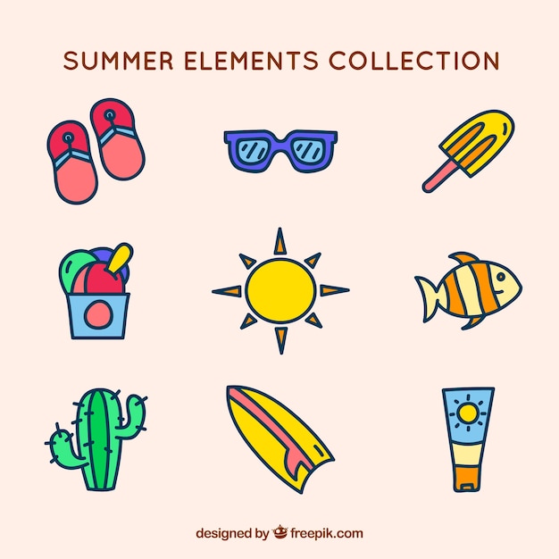 Variety of hand-drawn summer elements