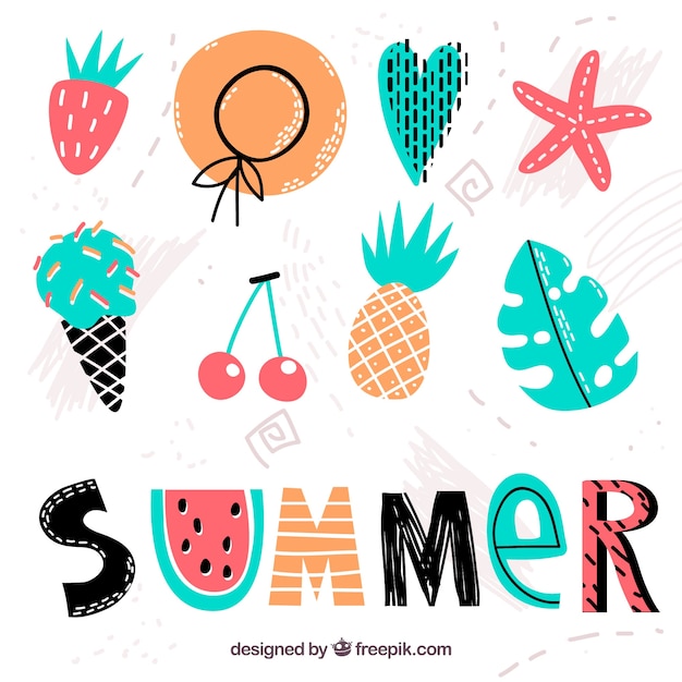 Variety of hand-drawn summer elements