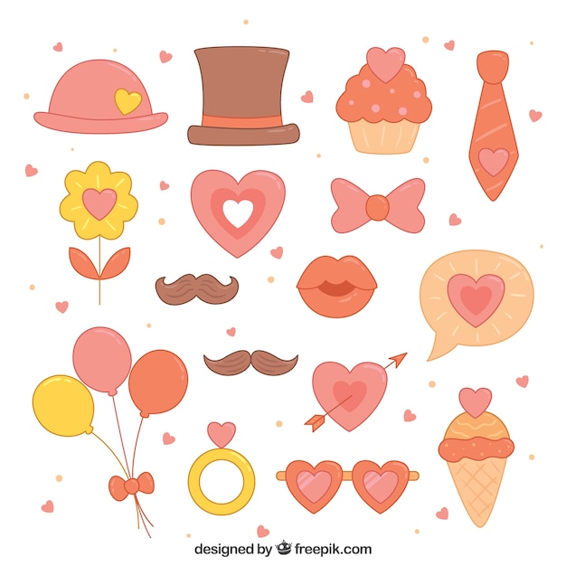 Free vector variety of hand drawn wedding elements
