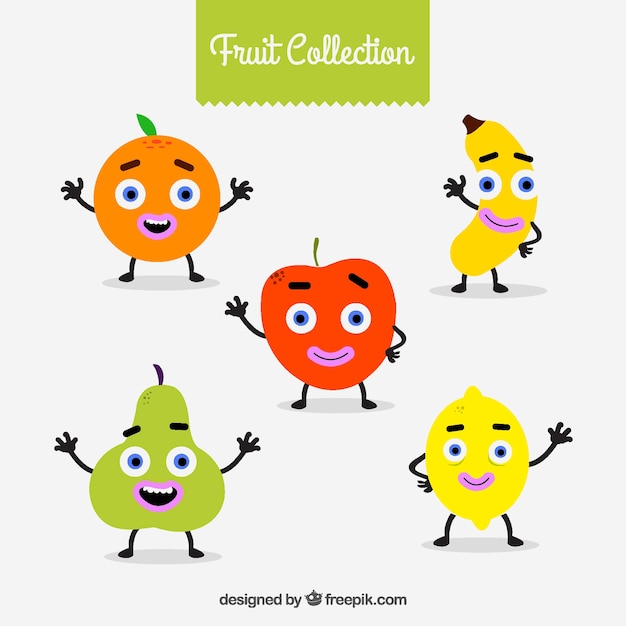 Vettore gratuito varietà di personaggi di frutta felice