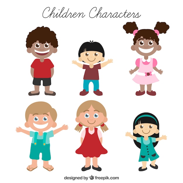 Free vector variety of happy kids in flat design