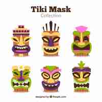 Free vector variety of hawaiian masks with flat design