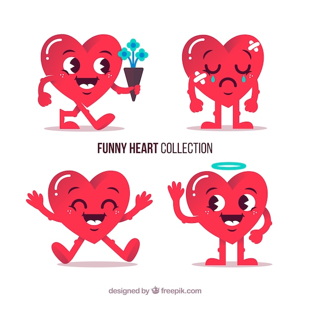 Free vector variety of heart character with flat design