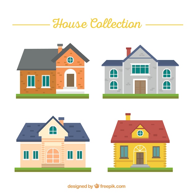 Free vector variety of house facades in flat design