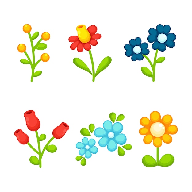 Free vector variety of isolated spring blooming flowers