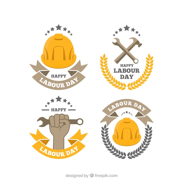 Variety of labour day stickers in flat design