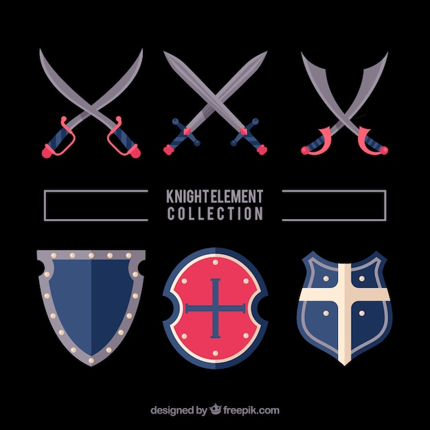 Free vector variety of medieval swords and shields