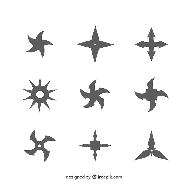 Variety of ninja stars with flat deisgn