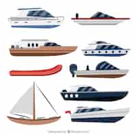 Бесплатное векторное изображение Разнообразие лодок в плоском дизайне