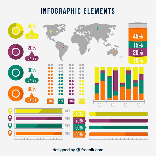 Разнообразие цветных инфографических предметов в плоском дизайне