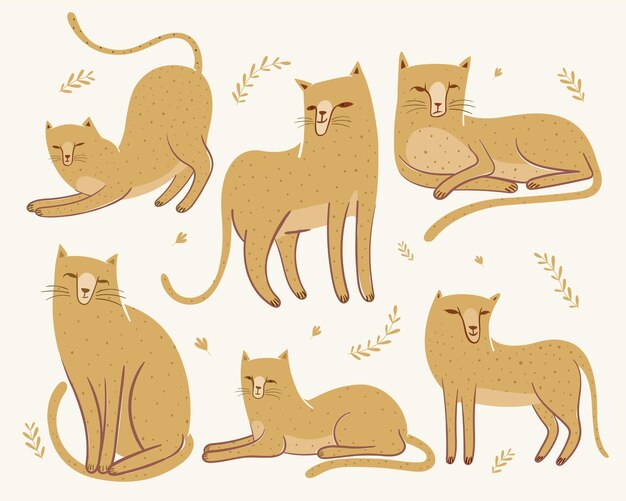 さまざまなかわいいチーターのイラスト プレミアムベクター