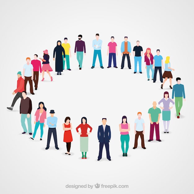 Бесплатное векторное изображение Разнообразие плоских людей в кругу