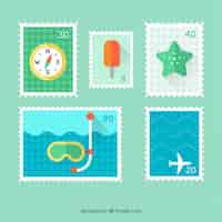 無料ベクター フラット夏の切手の様々な