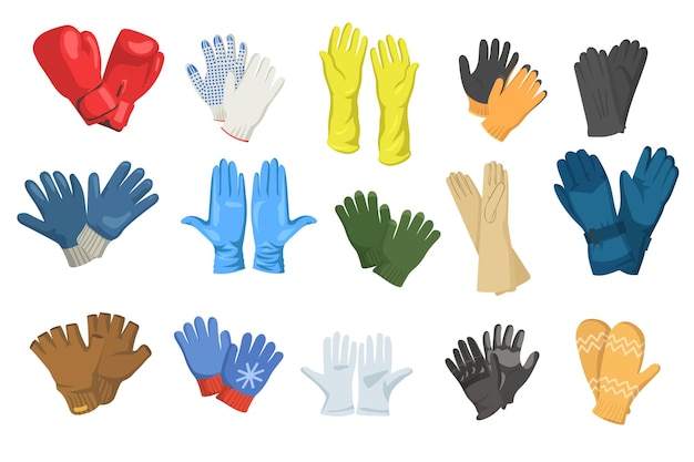 Бесплатное векторное изображение Набор разнообразных перчаток