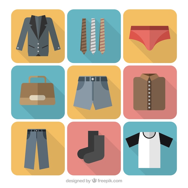 Бесплатное векторное изображение Разнообразие мужских иконок одежды