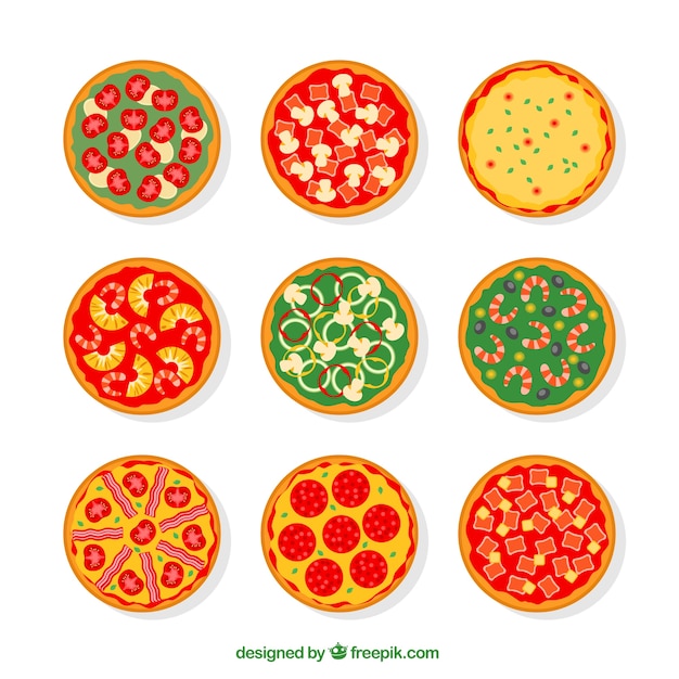 Бесплатное векторное изображение Разнообразие пиццы