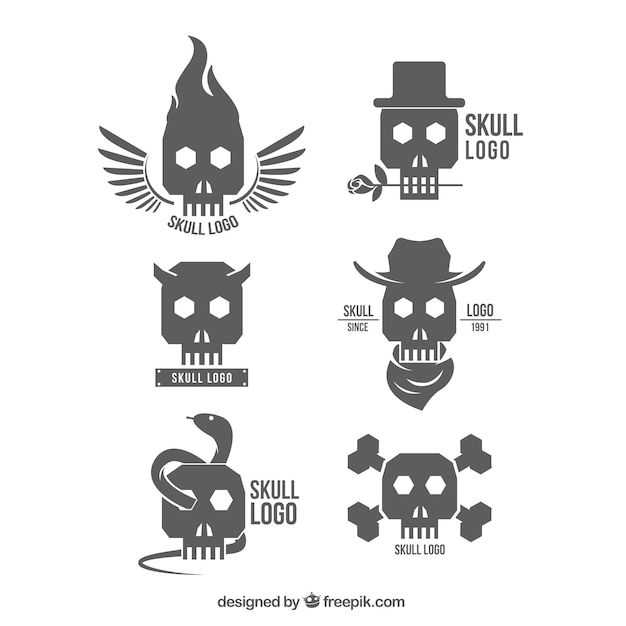 無料ベクター フラットデザインの頭蓋骨のロゴの様々な