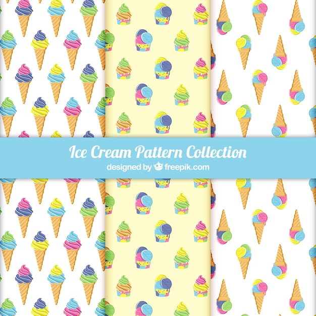 Variety of patterns with colored ice creams