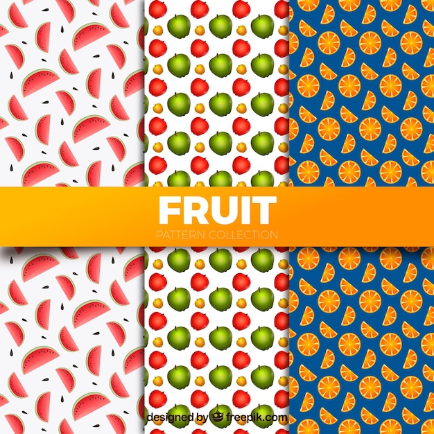 Variety of patterns with fruits in realistic design