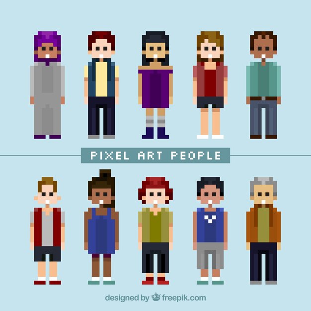 Variety of pixilated people