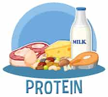 Free vector variety of protein foods with text