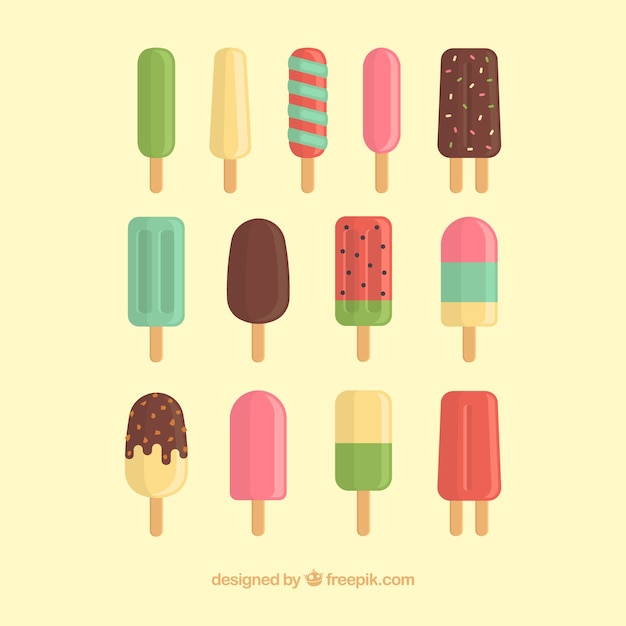 Variety of refreshing ice creams in flat design