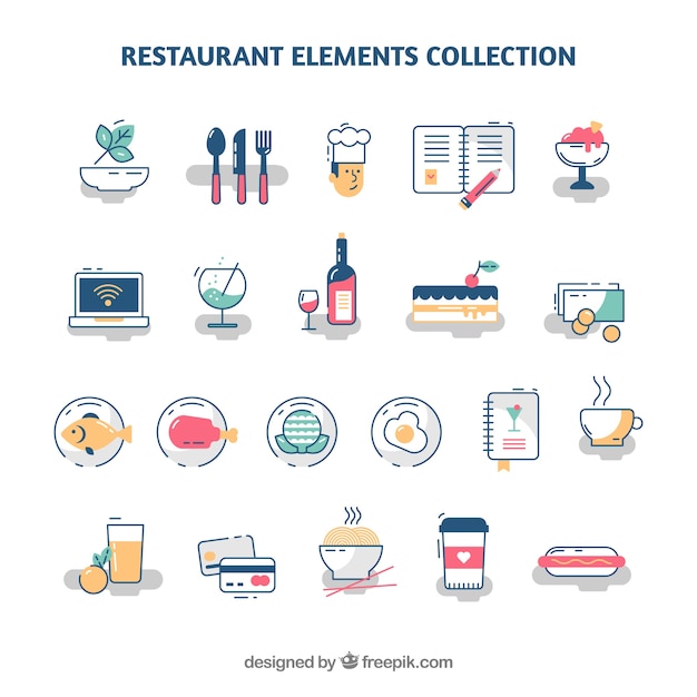 Variety of restaurant's elements with flat design