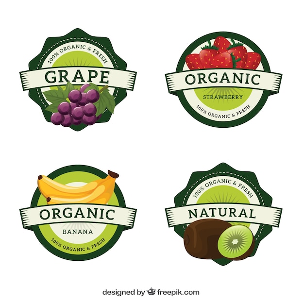 Free vector variety of round fruit labels