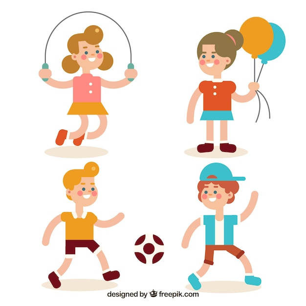 Free vector variety of smiling kids playing