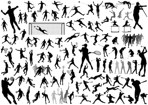 Free Vector variety of sports vector silhouette illustration set isolated on a white background.