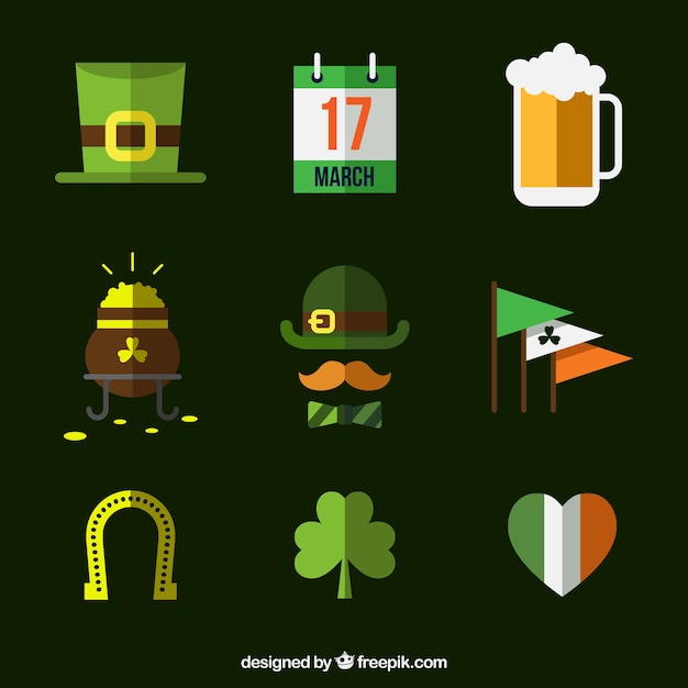 Variety of st patrick's day elements in flat design