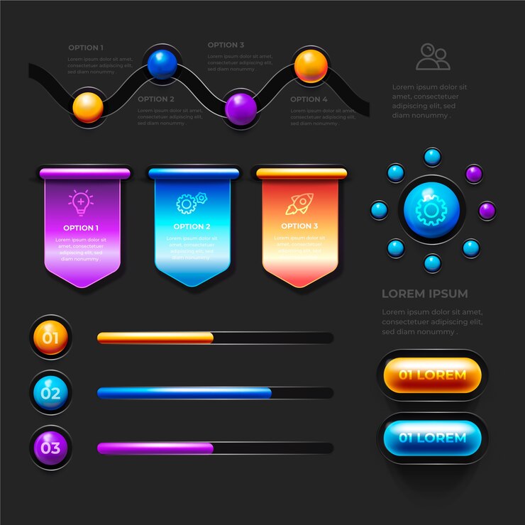 Free Vector variety of statistical charts 3d glossy infographics